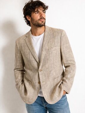 Dobbshire 40R Mens Vintage Textured Blazer Light Blue White Sport Coat Retro